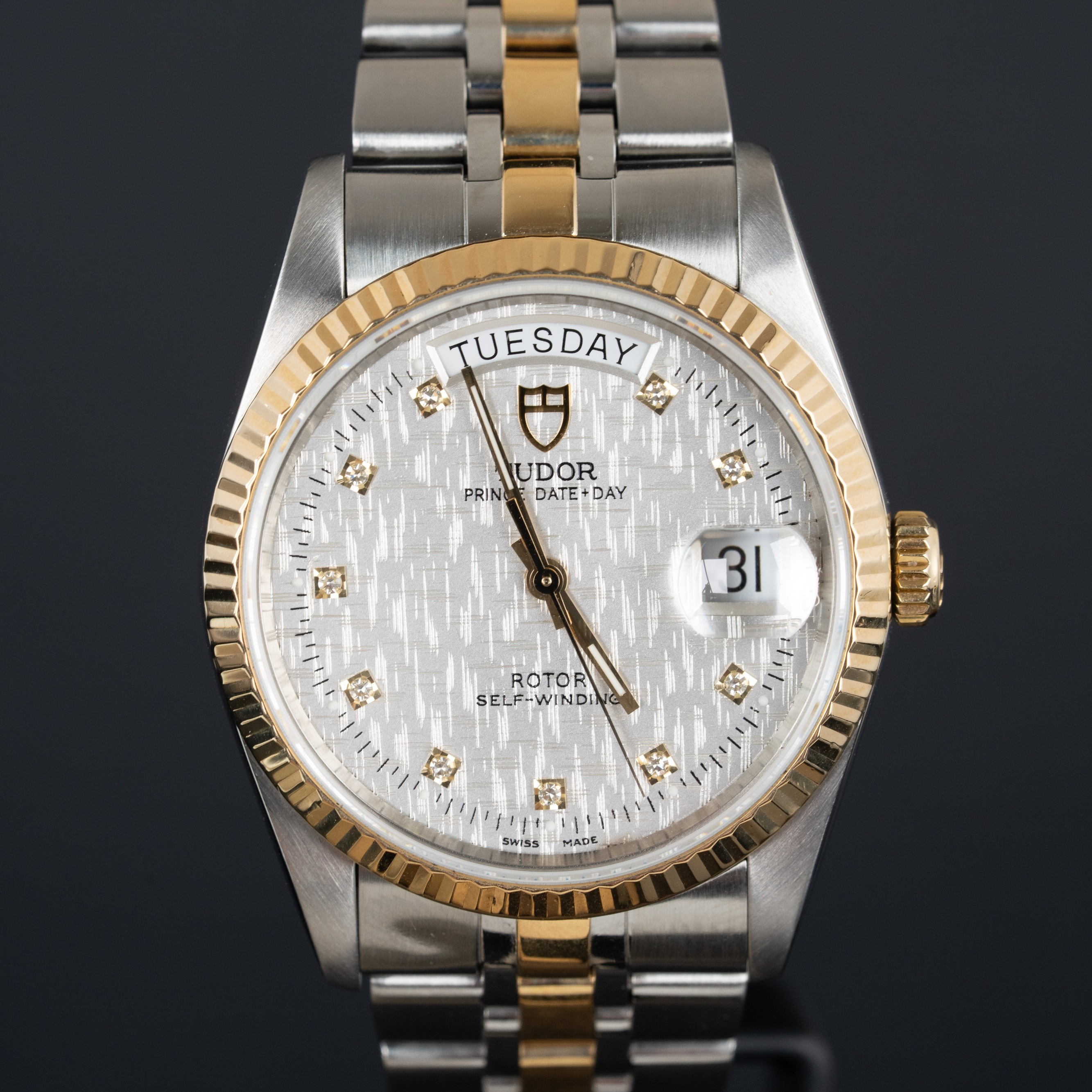 Tudor Prince Date-Day Diamond Silver Linen